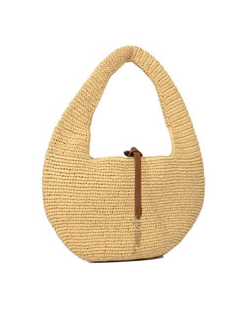 Borsa C-Me Large in paglia e pelle Natural/Cognac Coccinelle | E1UV1130101675