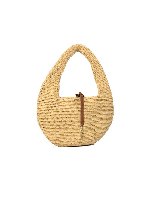 Borsa C-Me Medium in paglia e pelle Natural/Cognac Coccinelle | E1UV1130201675