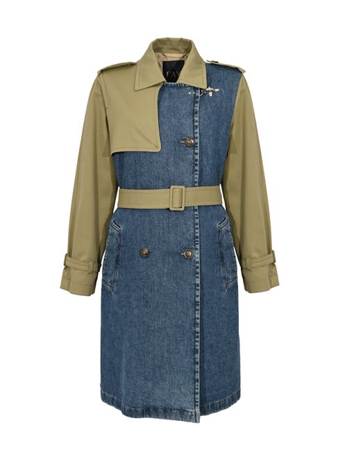 Trench in Drill di Cotone e Denim Blu/verde FAY | NAW6252375LGB1293W