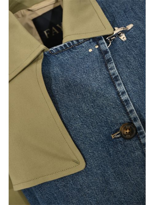 Trench in Drill di Cotone e Denim Blu/verde FAY | NAW6252375LGB1293W