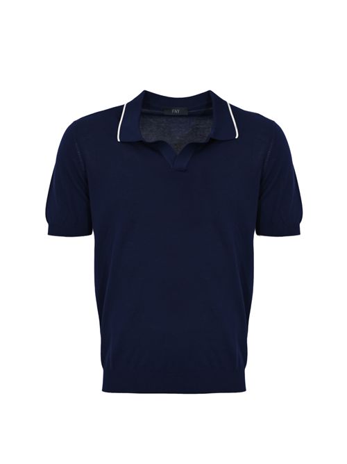 Polo in maglia di cotone con profili a contrasto Blu