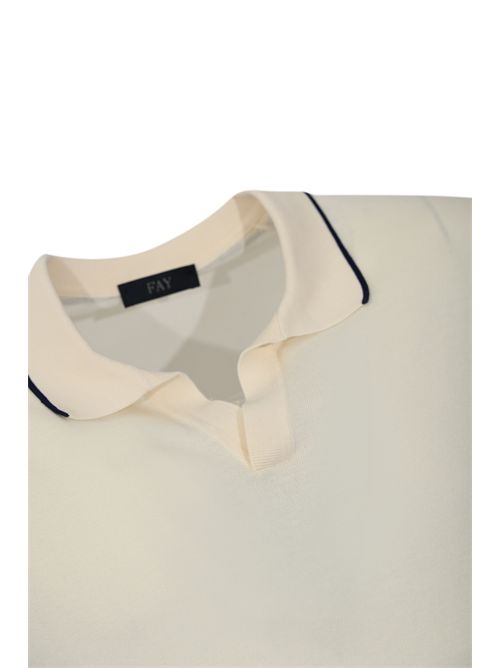 Polo in maglia di cotone con profili a contrasto Bianco/blu FAY | NMMC1521740VHY134E