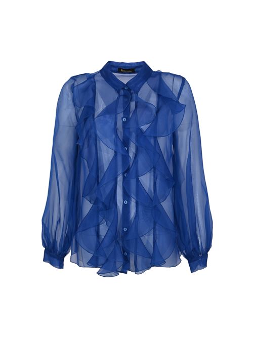 Camicia in organza di seta con rouches HANITA | H.C711.466457.BLUETTE