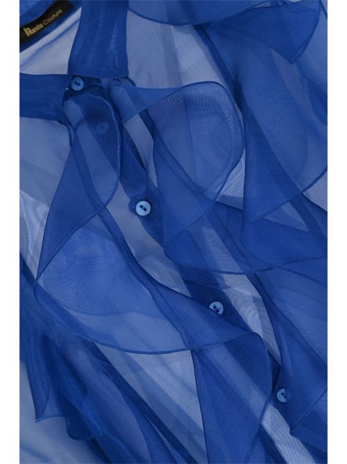 Camicia in organza di seta con rouches HANITA | H.C711.466457.BLUETTE