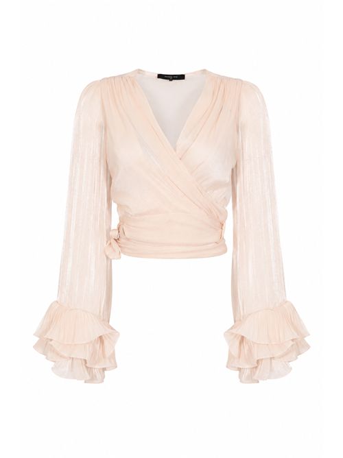 Camicia in tessuto fluido lucido con maxi rouches HANITA | H.M3141.46631888.VANIGLIA