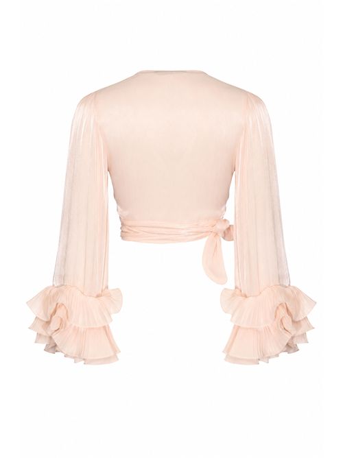 Camicia in tessuto fluido lucido con maxi rouches HANITA | H.M3141.46631888.VANIGLIA