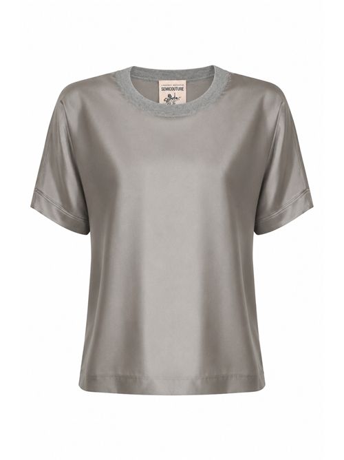 T-shirt Alba in raso con dettagli in lana pettinata Semicouture | Y6SC65X28-0