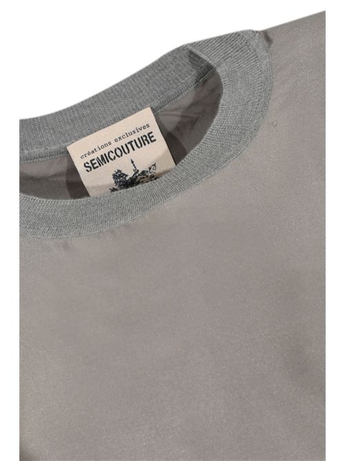 T-shirt Alba in raso con dettagli in lana pettinata Semicouture | Y6SC65X28-0