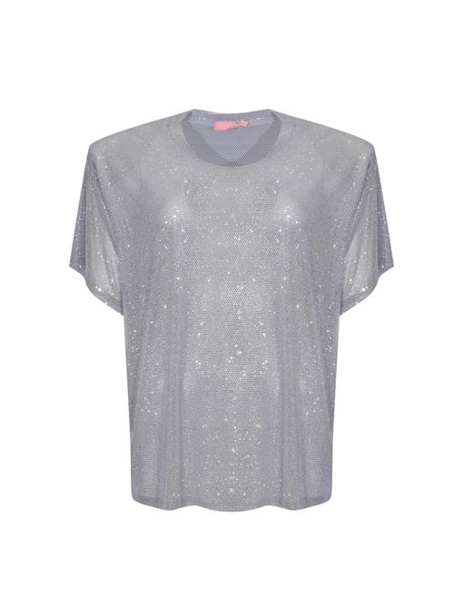 T-shirt Mendes in tessuto fluido con strass Argento TWENTYFOURHAITCH | A0071ARG