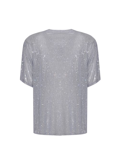 T-shirt Mendes in tessuto fluido con strass Argento TWENTYFOURHAITCH | A0071ARG