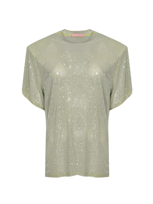 T-shirt Mendes in tulle con strass Lime TWENTYFOURHAITCH | A0071LIME