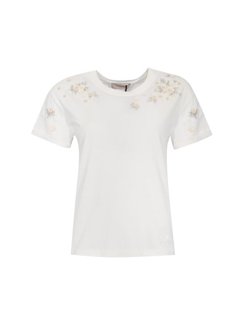 T-shirt in jersey di cotone con applicazioni floreali TWINSET | 261TP202C00059