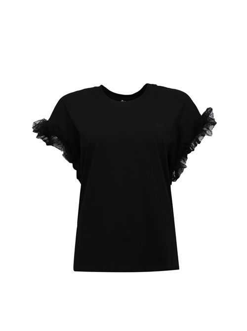 T-shirt in jersey di cotone con maniche in tulle Nero TWINSET | 261TP204A00006