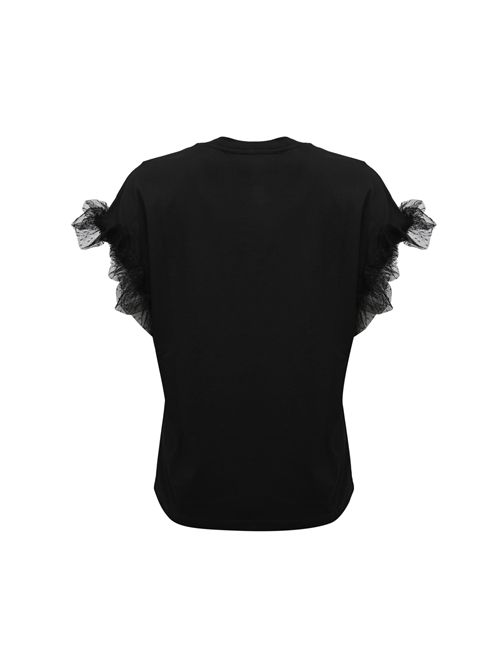 T-shirt in jersey di cotone con maniche in tulle Nero TWINSET | 261TP204A00006