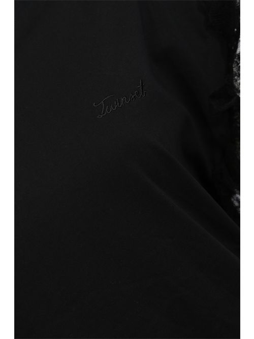 T-shirt in jersey di cotone con maniche in tulle Nero TWINSET | 261TP204A00006