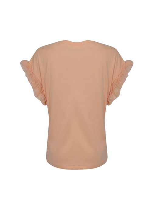 T-shirt in jersey di cotone con maniche in tulle Peach pink TWINSET | 261TP204A11750