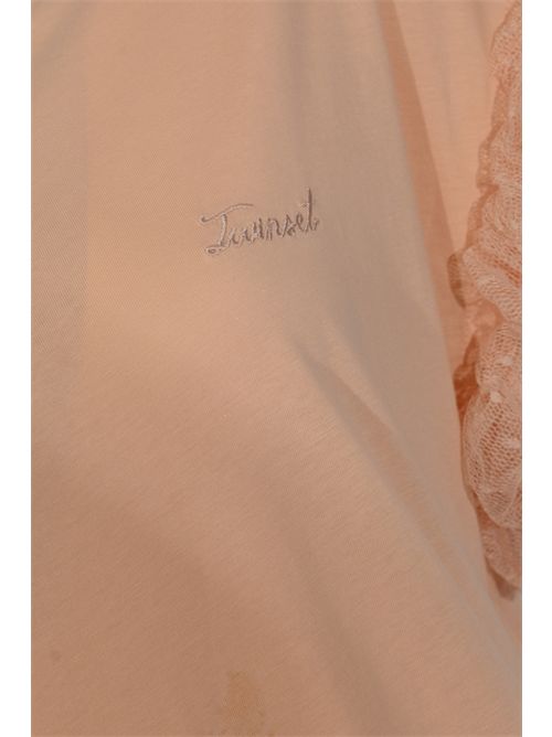 T-shirt in jersey di cotone con maniche in tulle Peach pink TWINSET | 261TP204A11750