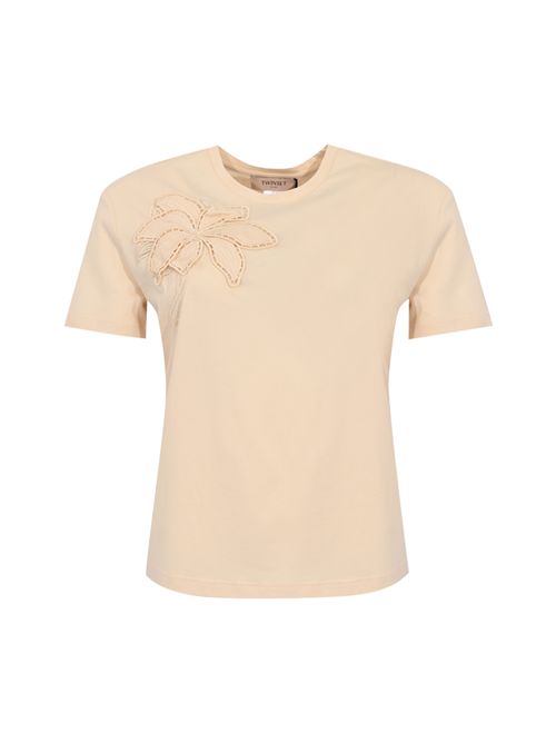 T-shirt in jersey di cotone con ricamo floreale Parchment TWINSET | 261TP208007222