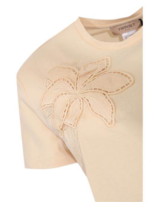 T-shirt in jersey di cotone con ricamo floreale Parchment TWINSET | 261TP208007222