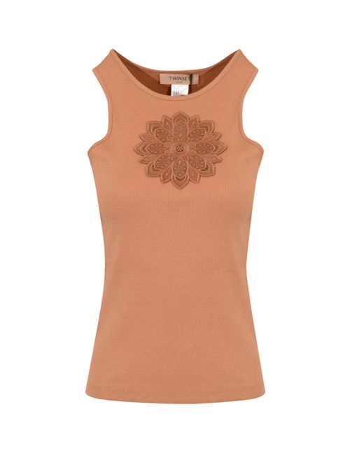 Canotta in cotone con ricamo floreale TWINSET | 261TP209013168