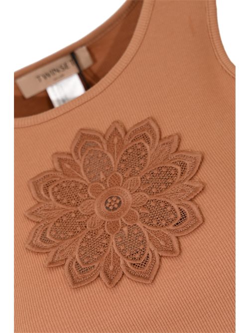Canotta in cotone con ricamo floreale TWINSET | 261TP209013168