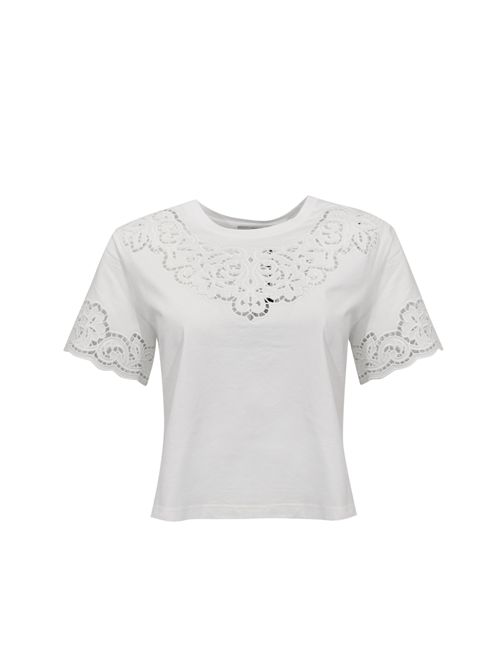 T-shirt in cotone con ricamo Bianco TWINSET | 261TP244000001