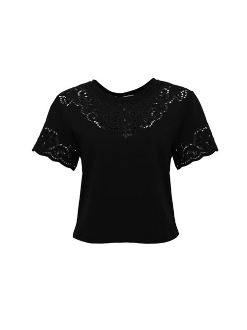 T-shirt in cotone con ricamo Nero TWINSET | 261TP244000006