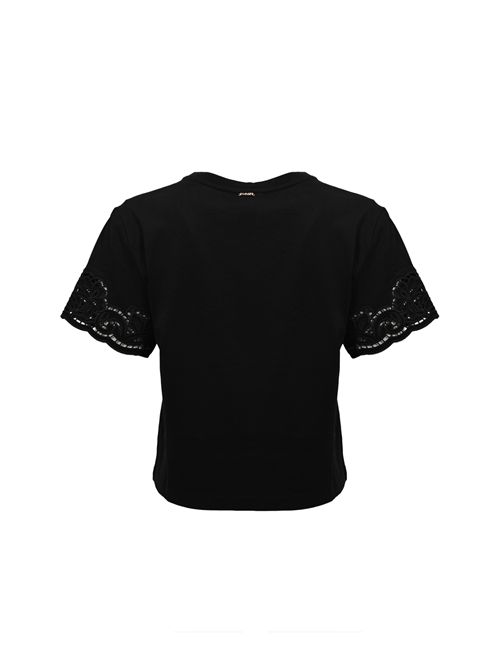 T-shirt in cotone con ricamo Nero TWINSET | 261TP244000006