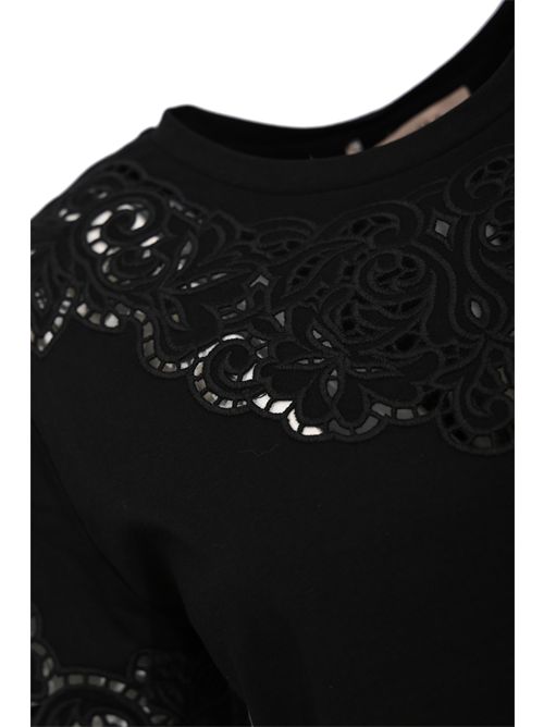 T-shirt in cotone con ricamo Nero TWINSET | 261TP244000006
