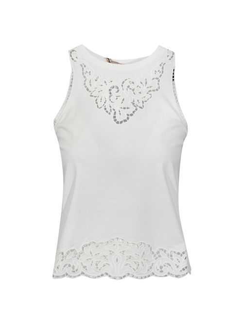 Top in jersey di cotone con ricamo intarsiato Bianco ottico TWINSET | 261TP244100001