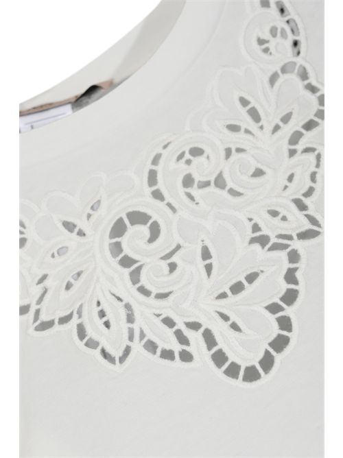 Top in jersey di cotone con ricamo intarsiato Bianco ottico TWINSET | 261TP244100001