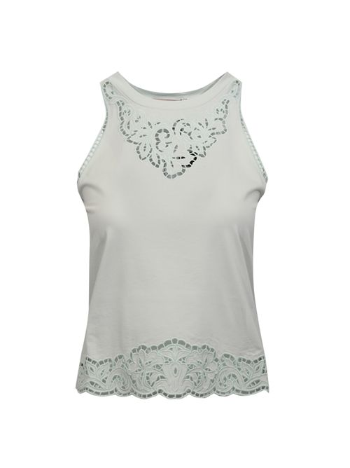 Top in jersey di cotone con ricamo intarsiato Aqua TWINSET | 261TP244113162