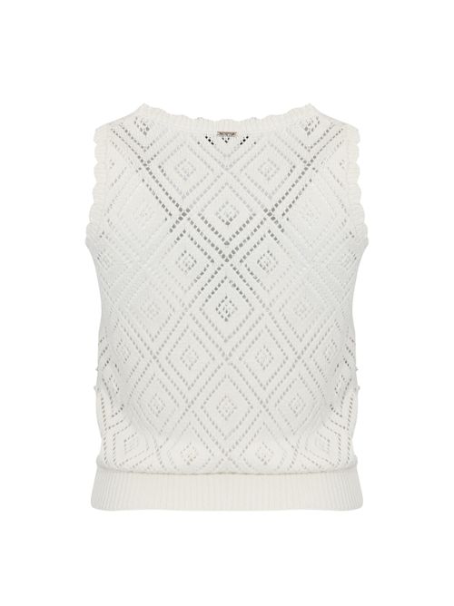Top in maglia di cotone a losanghe con perle TWINSET | 261TP320200059