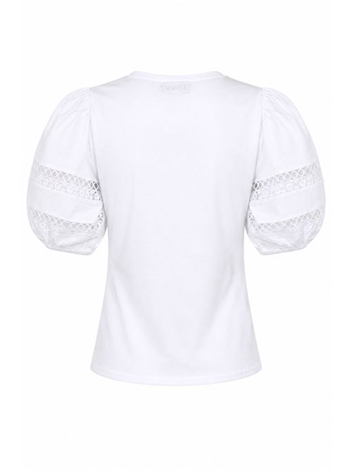 T-shirt in cotone con ricamo in pizzo Bianco TWINSET | 261TT226000001