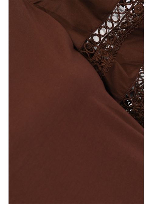 T-shirt in cotone con ricamo in pizzo Coffee TWINSET | 261TT226012110