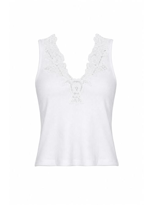 Canotta in cotone a costine con patch in pizzo TWINSET | 261TT236000001
