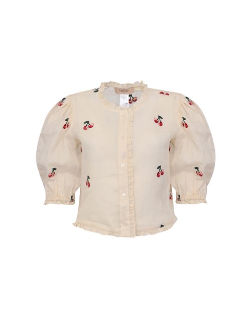 Camicia cropped in ramiè con ricami ciliegie TWINSET | 261TT242013577