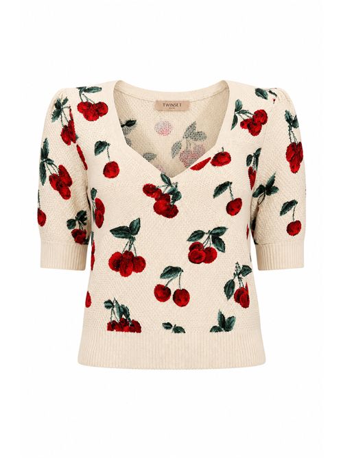 Maglia in cotone jacquard con disegno ciliegie TWINSET | 261TT324313501