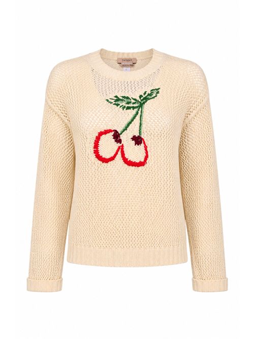 Maglia in crochet di cotone con ricamo ciliegia TWINSET | 261TT330003077