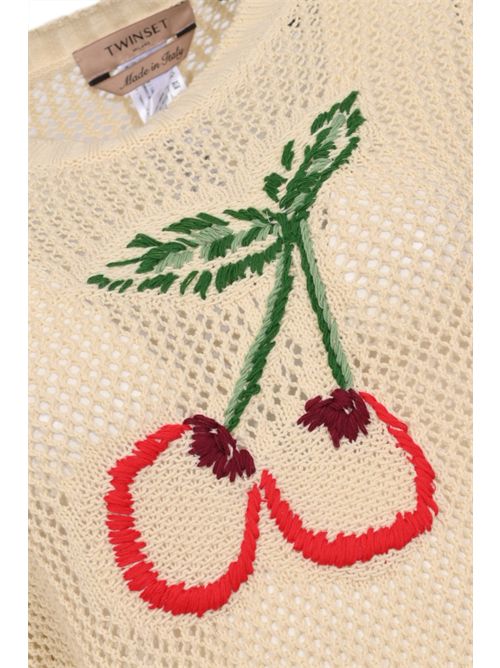 Maglia in crochet di cotone con ricamo ciliegia TWINSET | 261TT330003077
